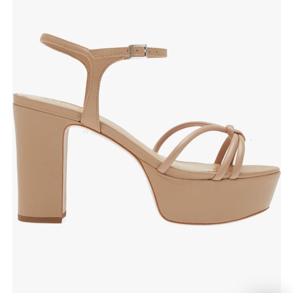 SCHUTZ Kelsie Nude Platform Strappy Sandal Block Heel Tan‎ Beige Size 10.5 New